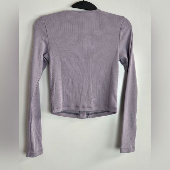 Outdoor Voices CozyRib Cropped Cardigan Sz S Earl Gray Purple NWT - Picture 4 of 10